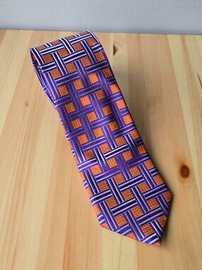 BN Balfour Collezioni Men Orange Purple Metalic Tie 100% Silk Made In Italy